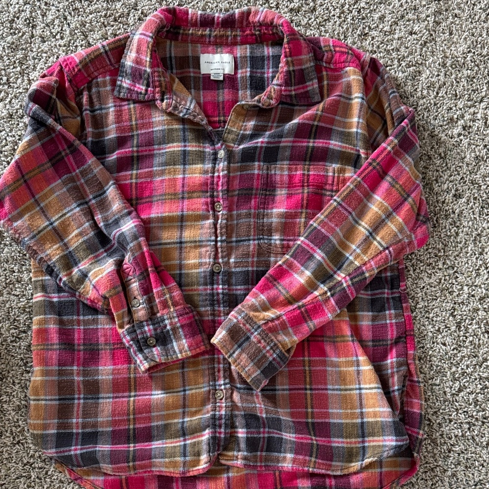 American Eagle Pink Boyfriend Fit Flannel